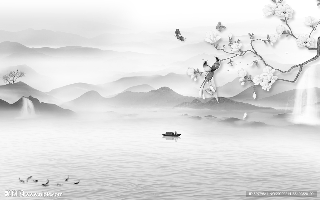 背景大气中式山水 tif分层