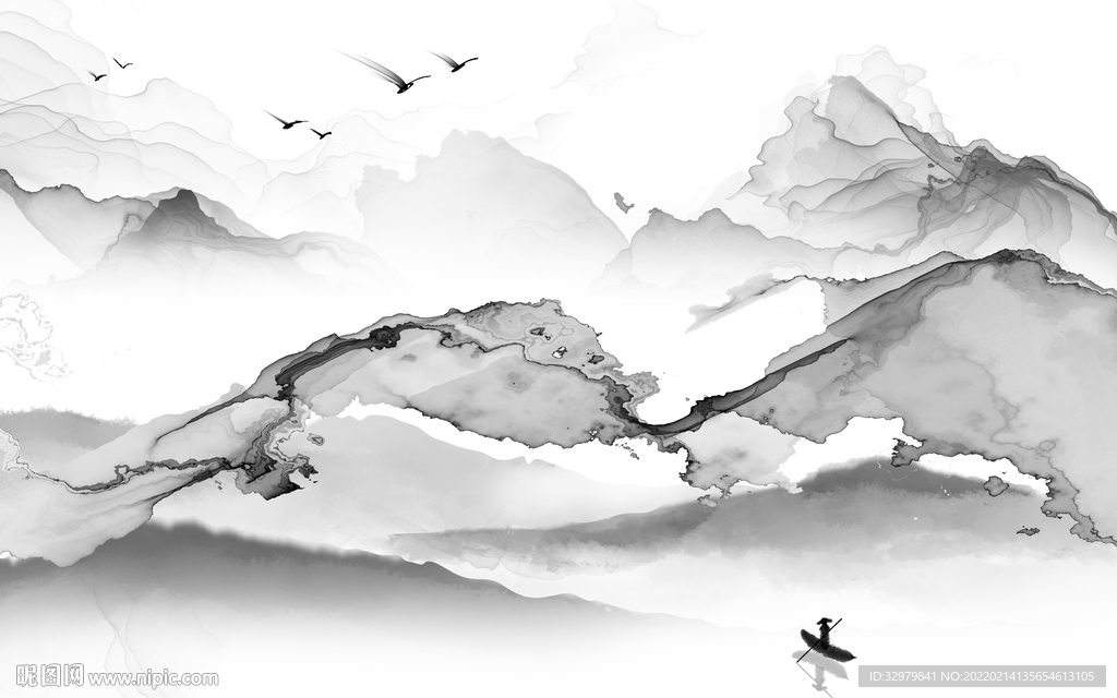 线条背景中式山水 tif分层