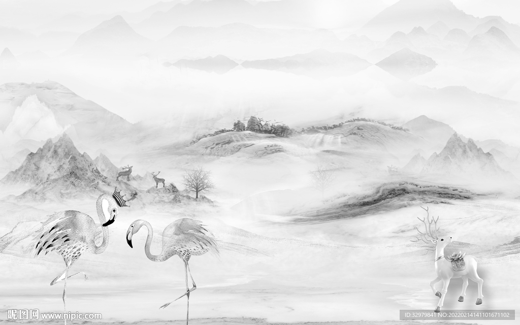 中式背景中式山水 tif分层