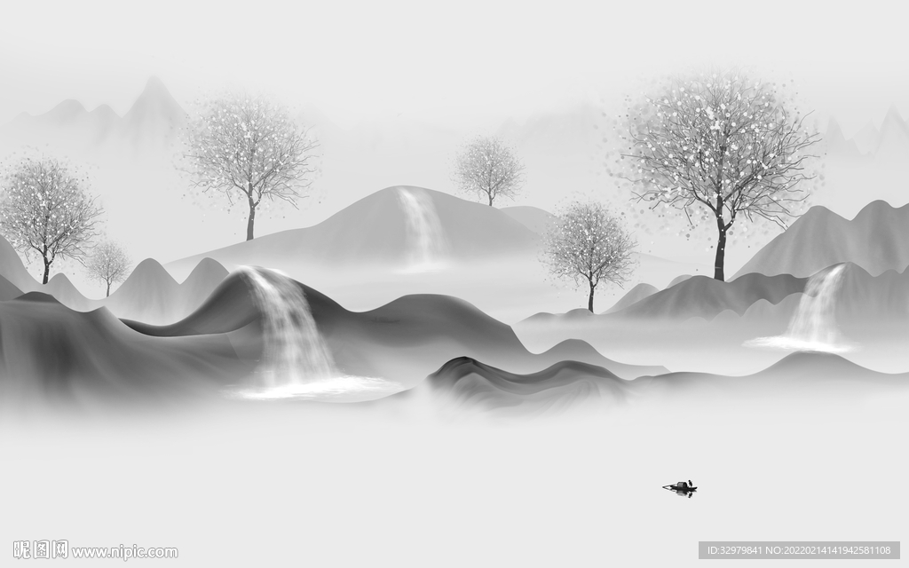 爆款背景中式山水 tif分层