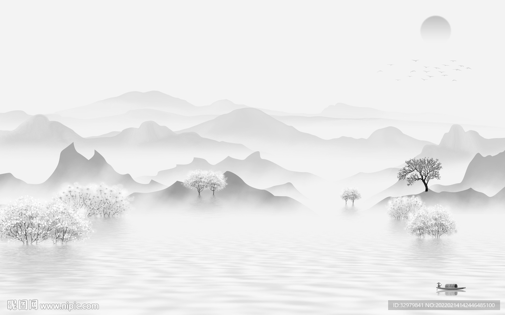 意境 背景中式山水 tif分层