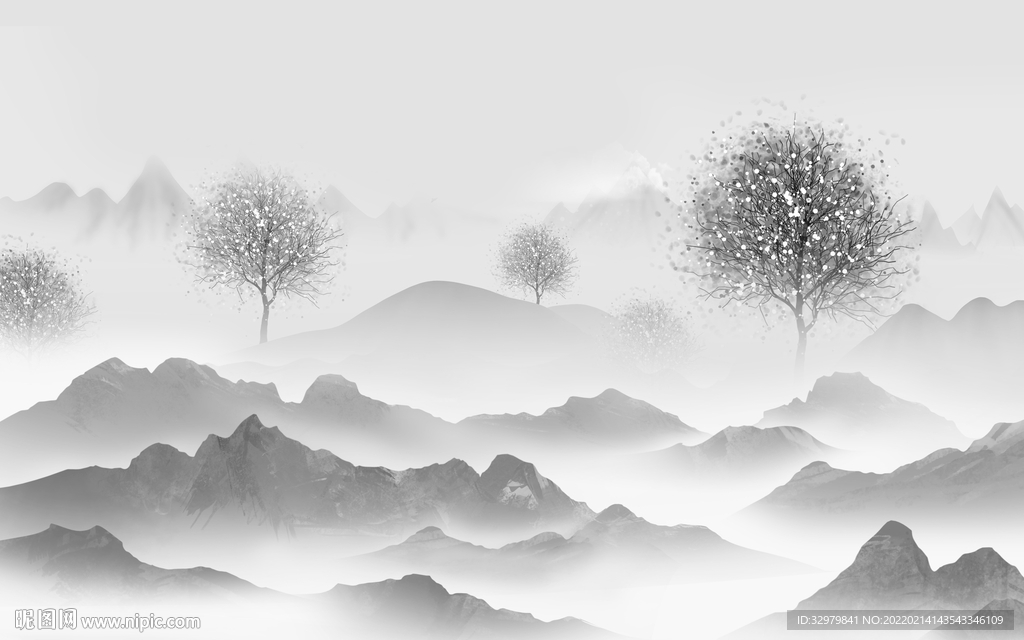 客厅背景中式山水 tif分层