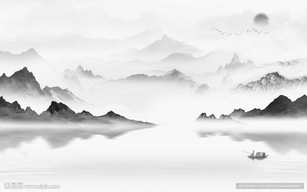 现代背景中式山水 tif分层