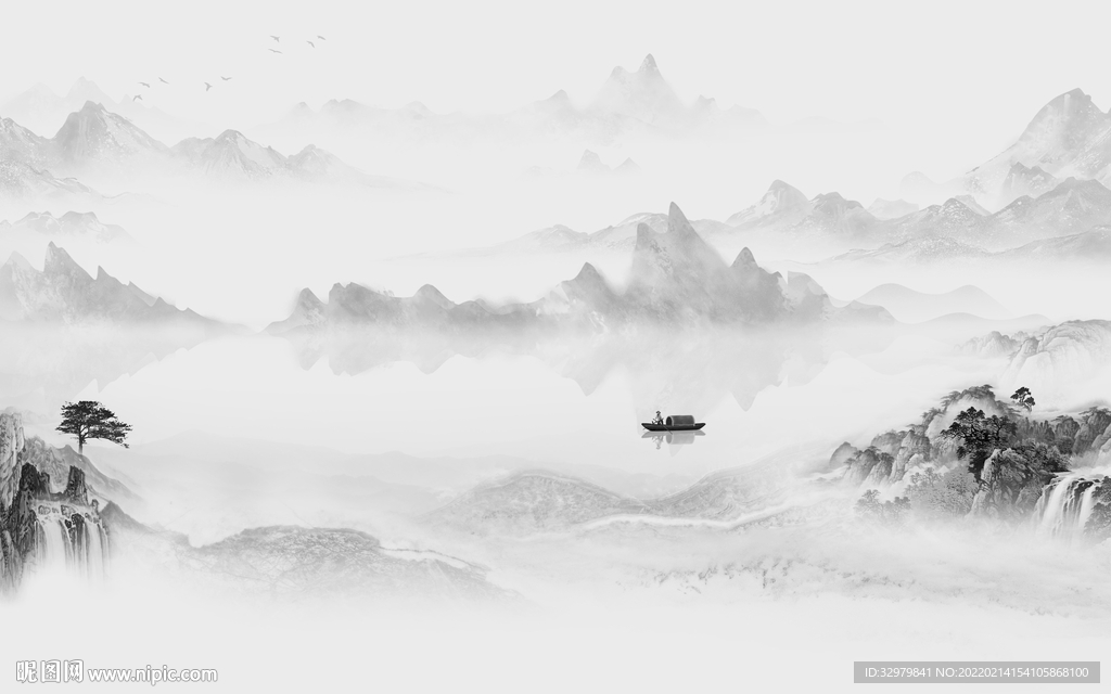 高雅背景中式山水 tif分层