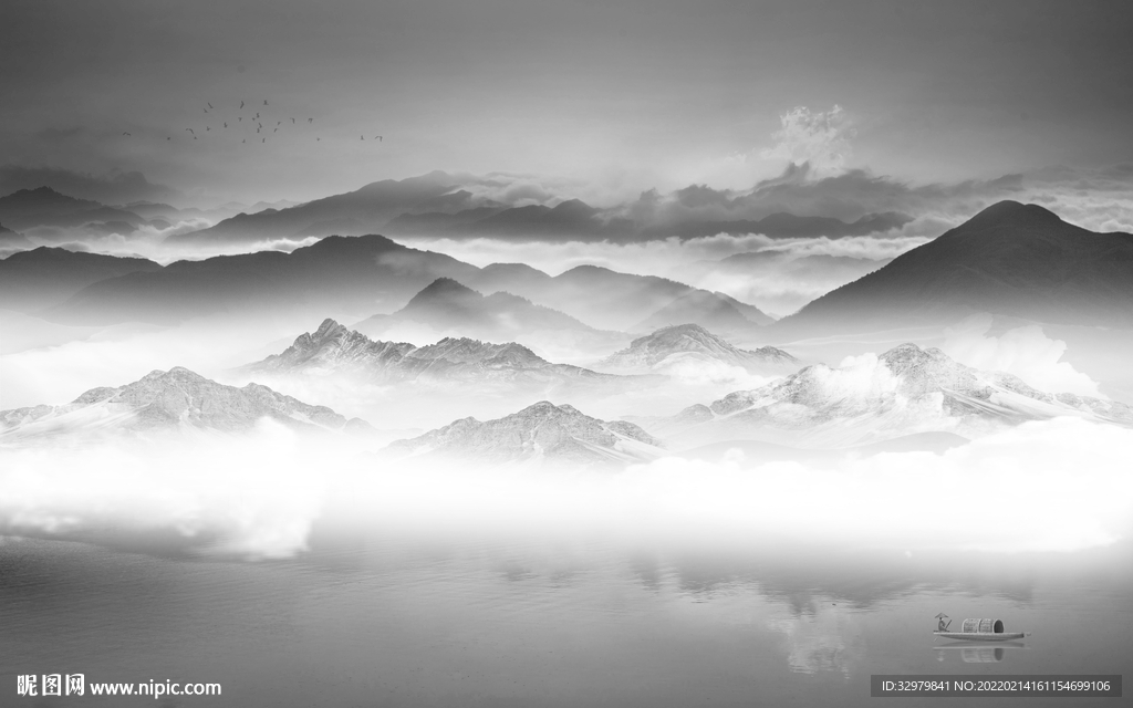 高档 背景中式山水 tif分层