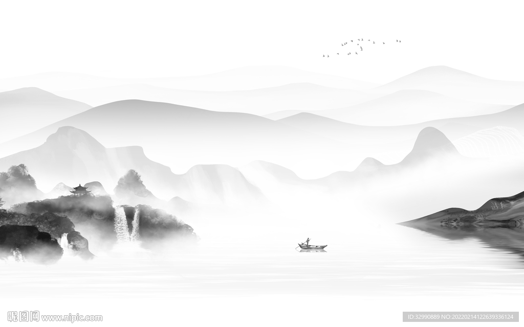 爆款客厅灰色山水 tif分层