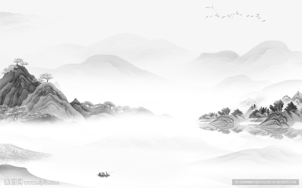 客厅灰色高档山水 tif分层