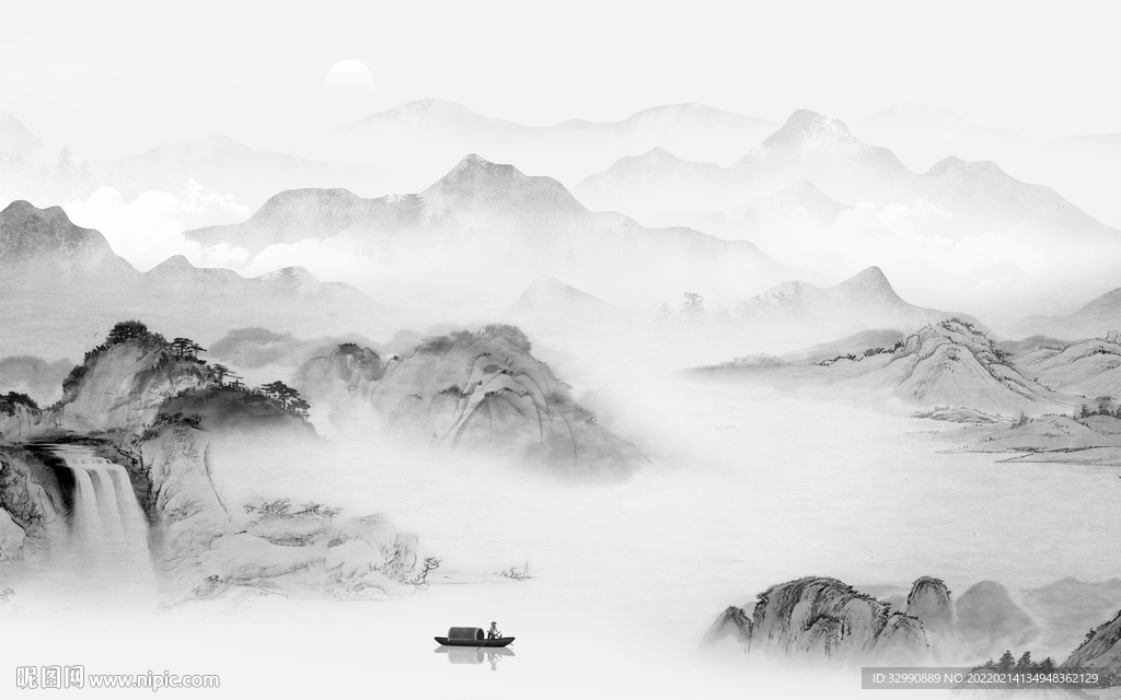 人气 灰色高档山水 tif分层