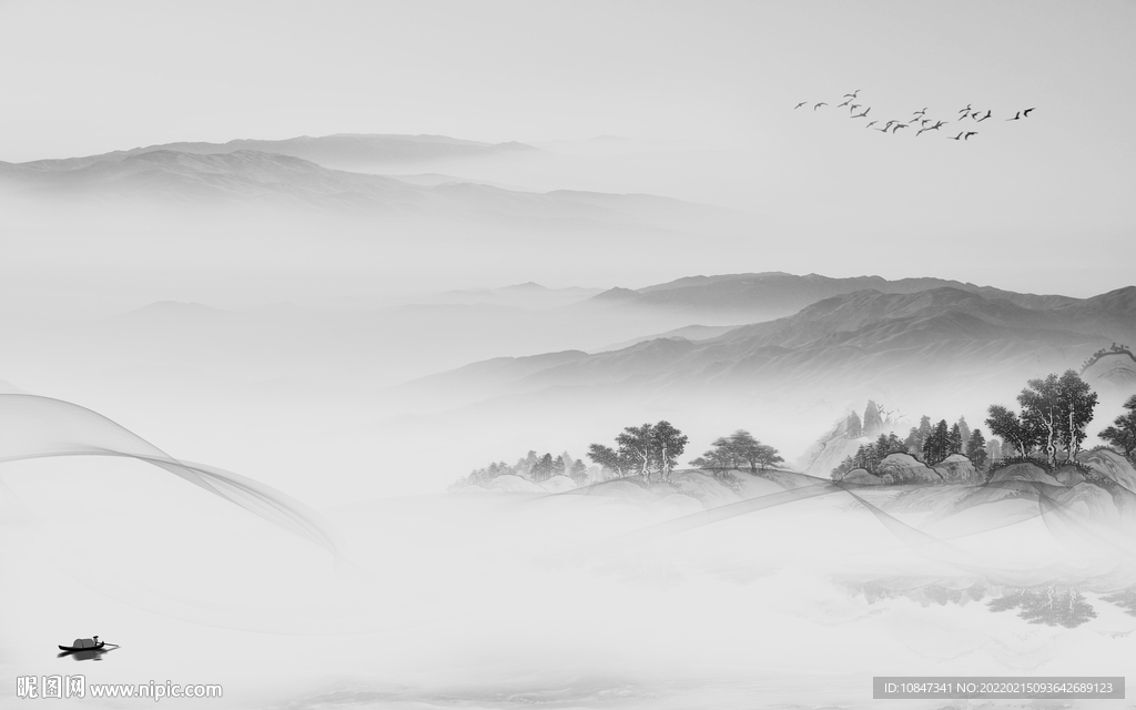 现代灰色高清山水 TIF分层