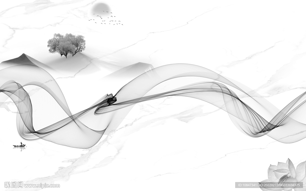 中式 灰色高清山水 TIF分层
