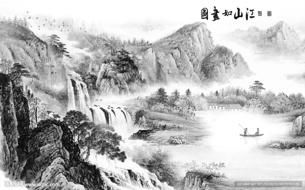 国画最新灰色山水 TIF分层
