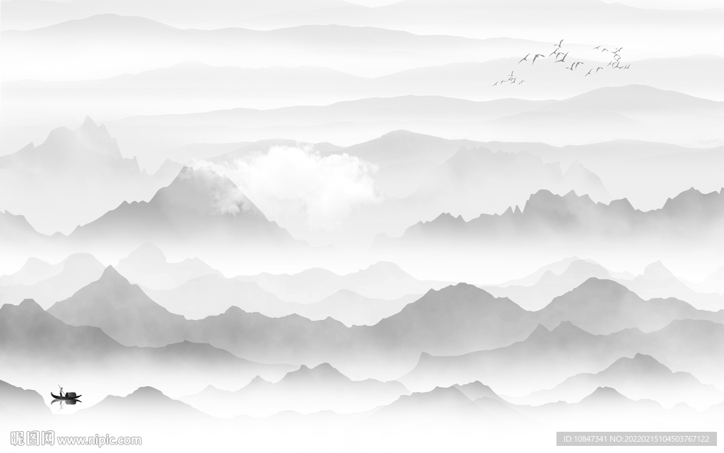 中式 灰色新款山水 TIF分层