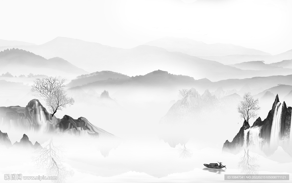 中式 最新灰色山水 TIF分层
