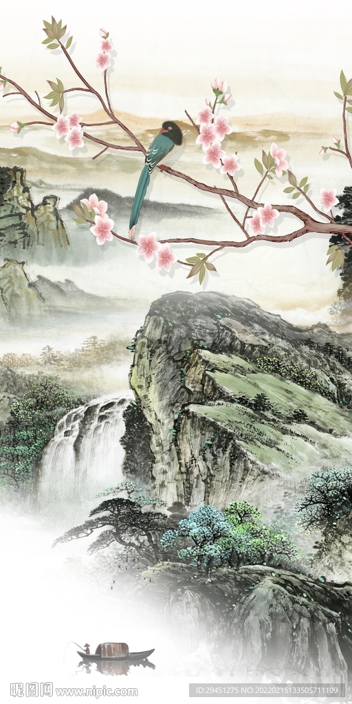 中式最新玄关山水 tif分层