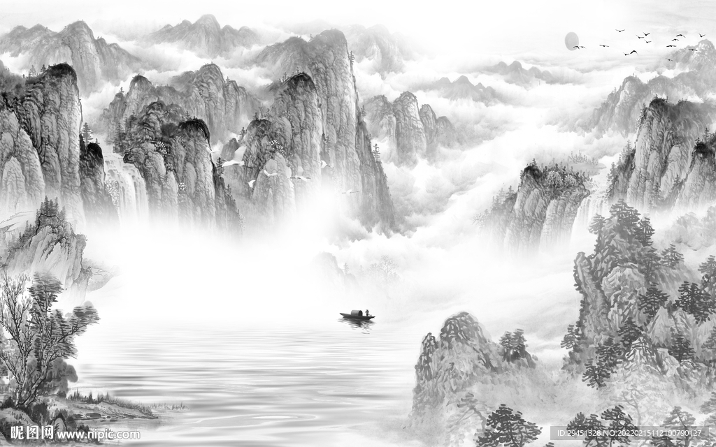 背景墙客厅灰色山水 TIF分层