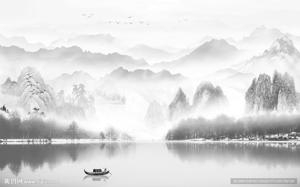 电视客厅灰色山水 TIF分层