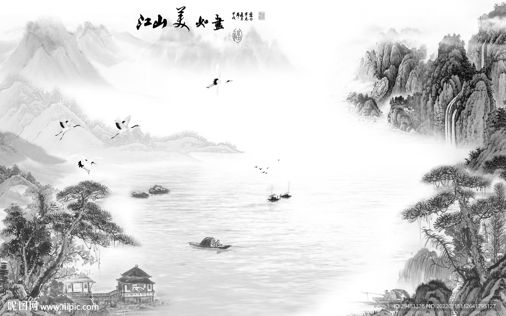 新上架客厅灰色山水 TIF分层