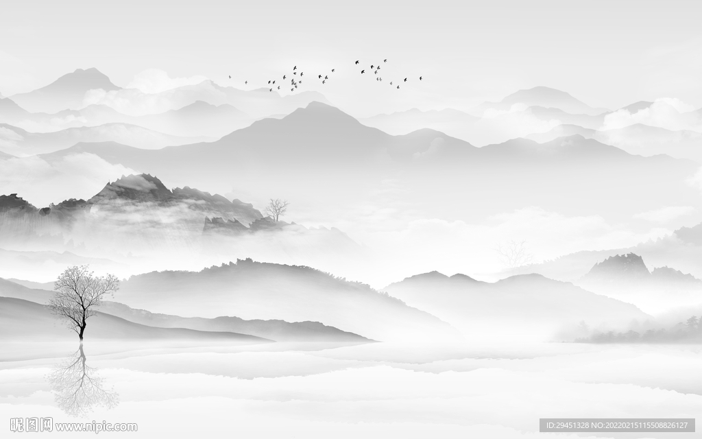 现代客厅灰色山水 TIF分层