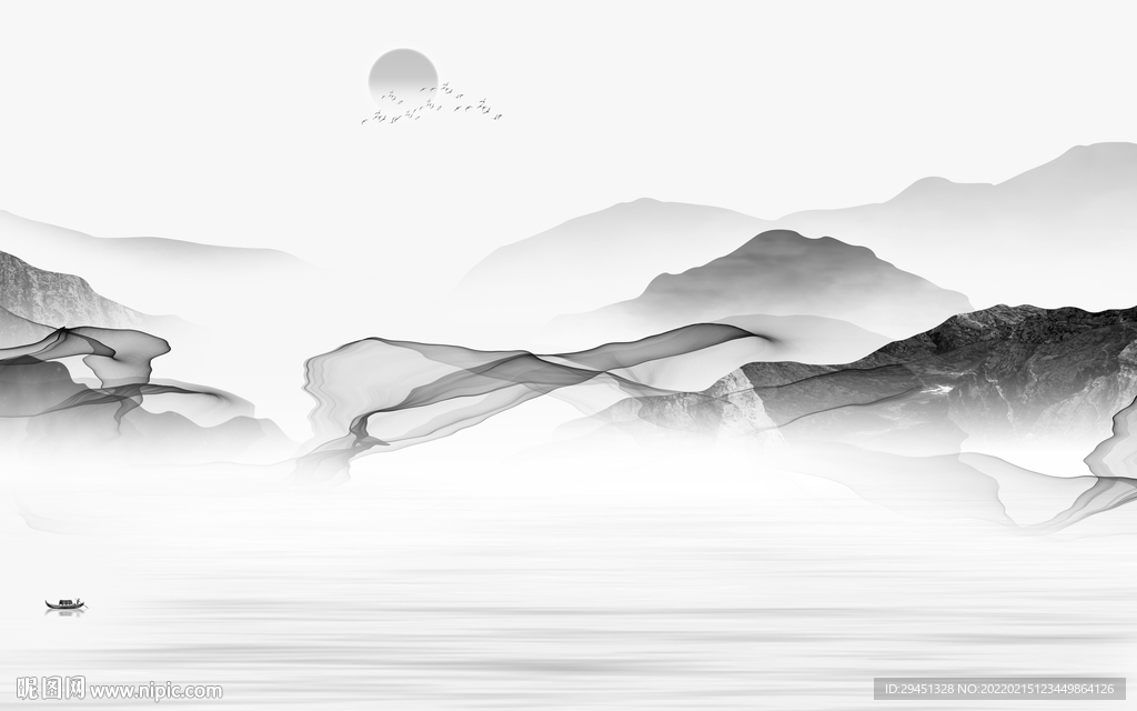 爆款灰色背景山水 tif分层