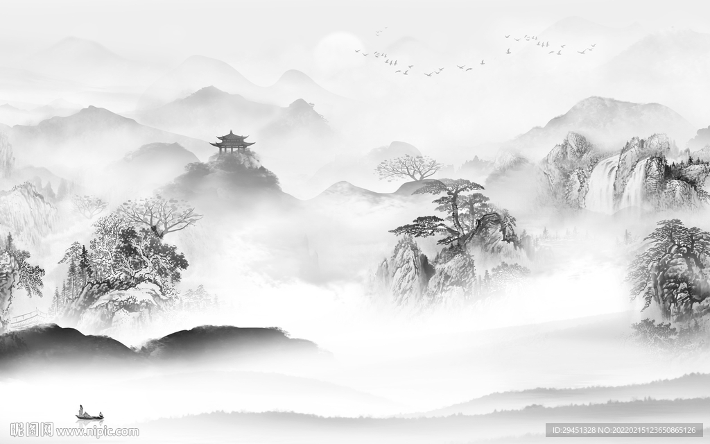 最新 灰色背景山水 tif分层