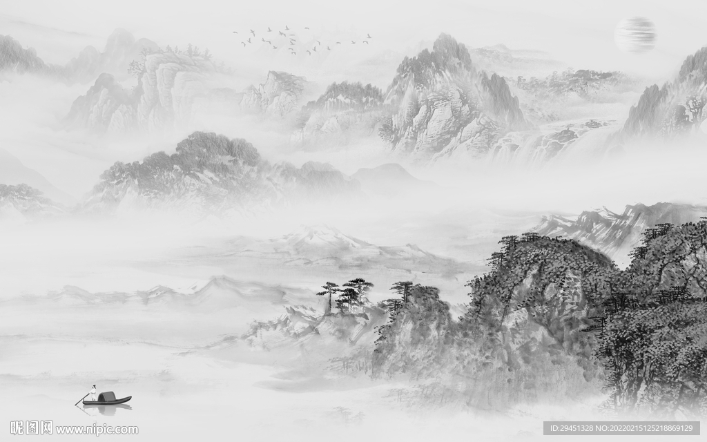 高清客厅灰色山水 TIF分层