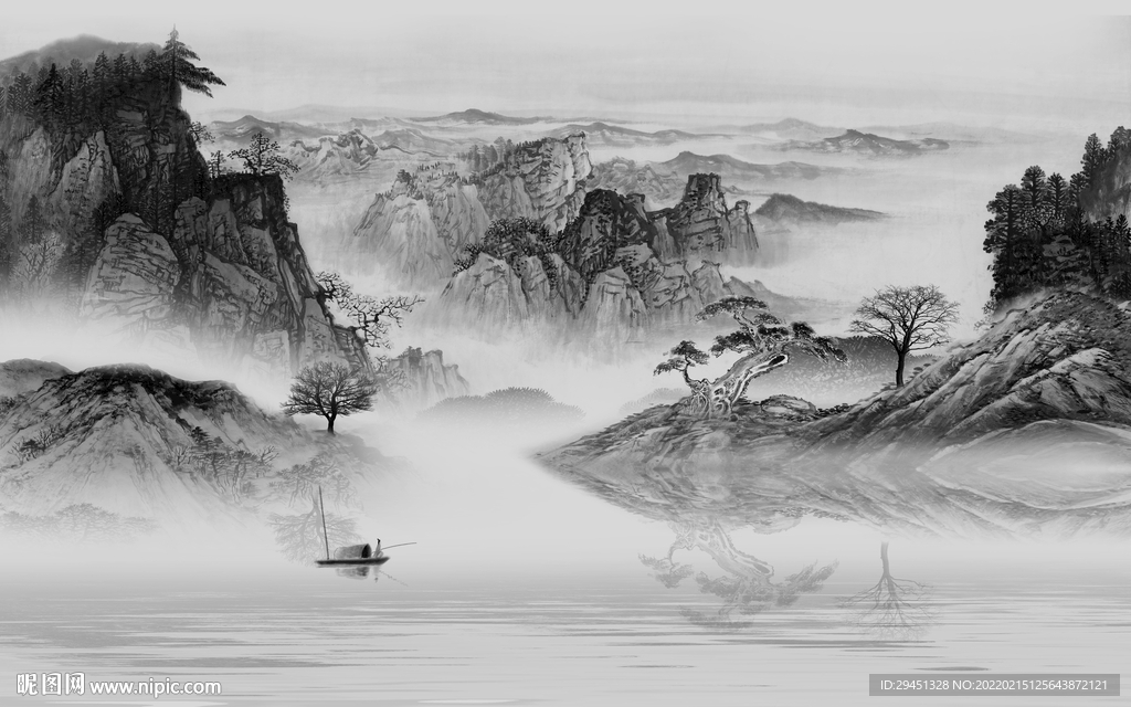 高档 客厅灰色山水 TIF分层