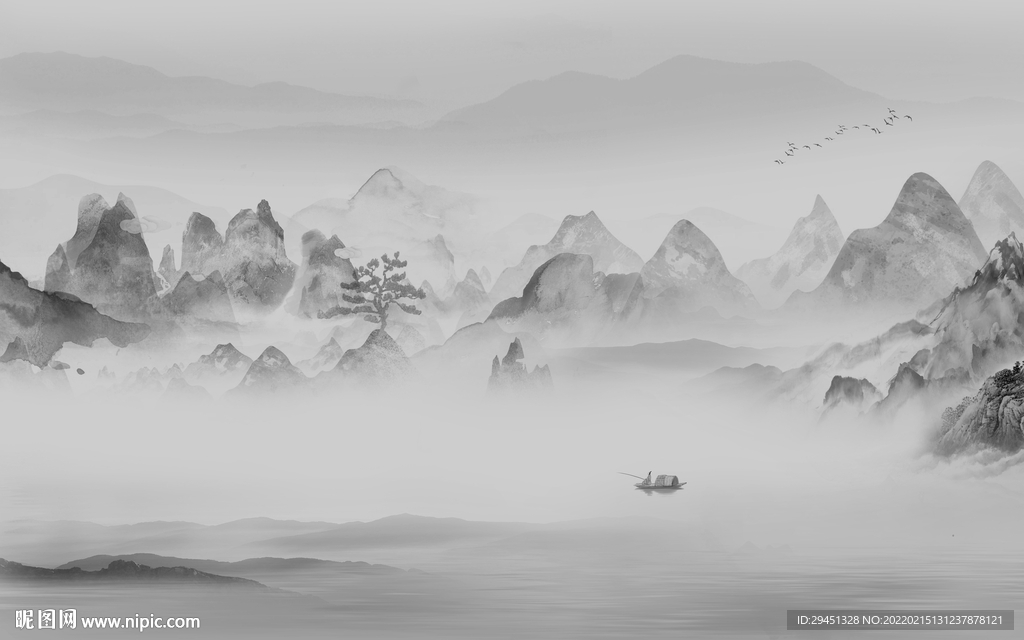 现代 灰色简约山水 tif分层