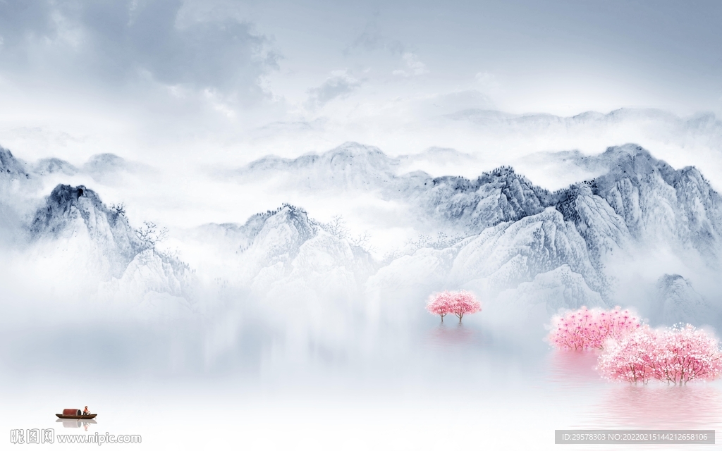 大卖客厅山水墙画 TIF分层