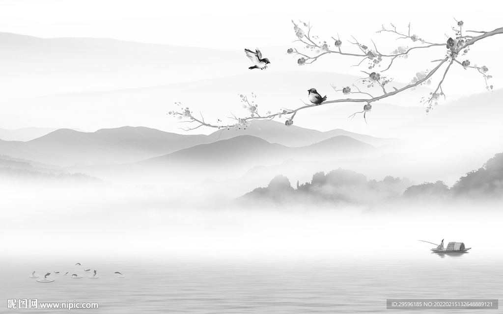 新中式灰色客厅山水 TIF分层