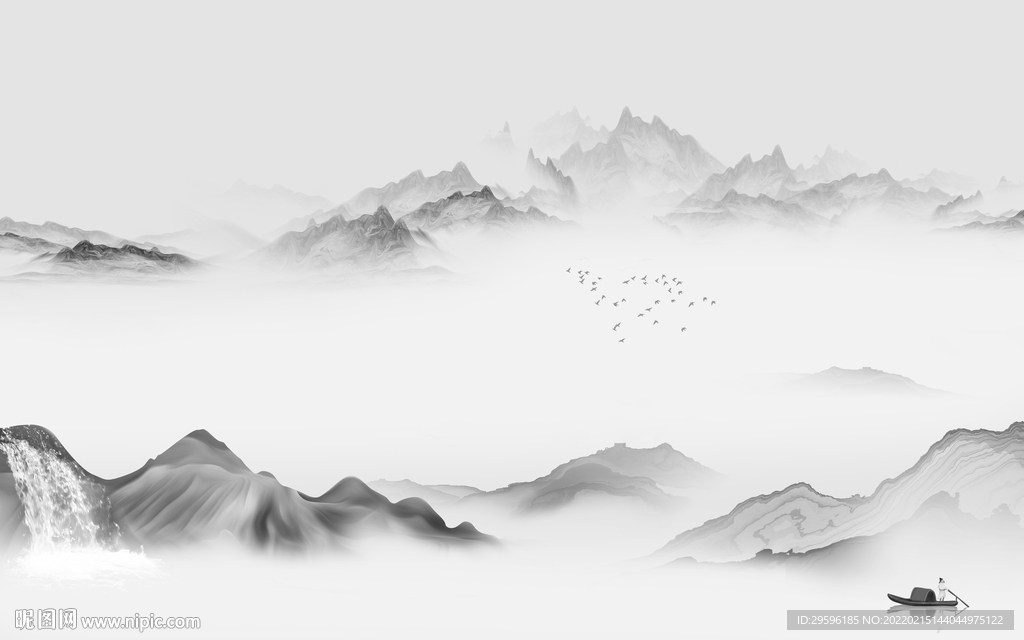 中式灰色山水客厅 TIF分层