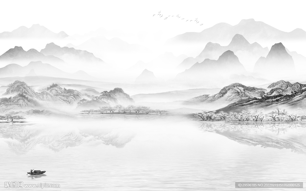 新品别墅墙画山水 TIF分层