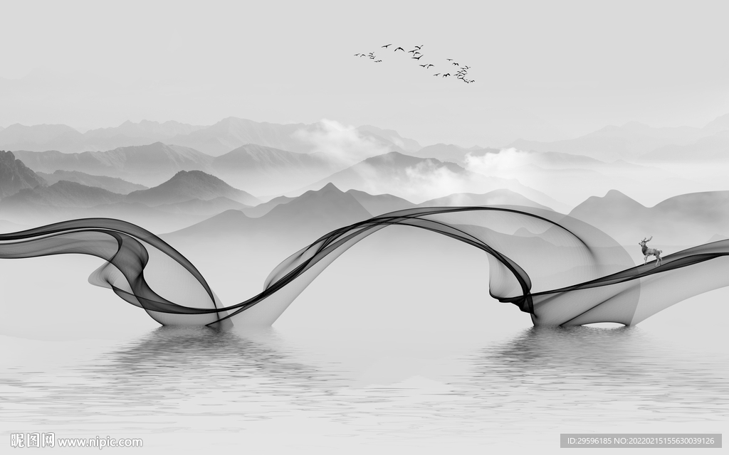 大气 别墅墙画山水 TIF分层