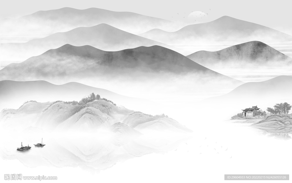 别墅高档灰山水 tif分层画