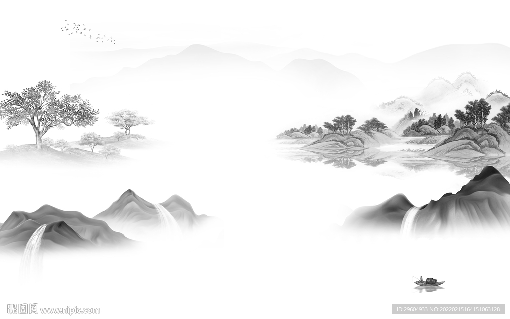 现代 高档灰山水 tif分层画