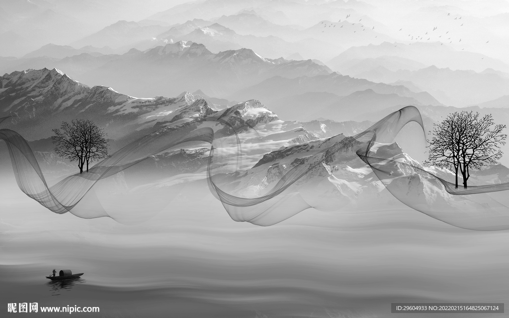 意境高档灰山水 tif分层画