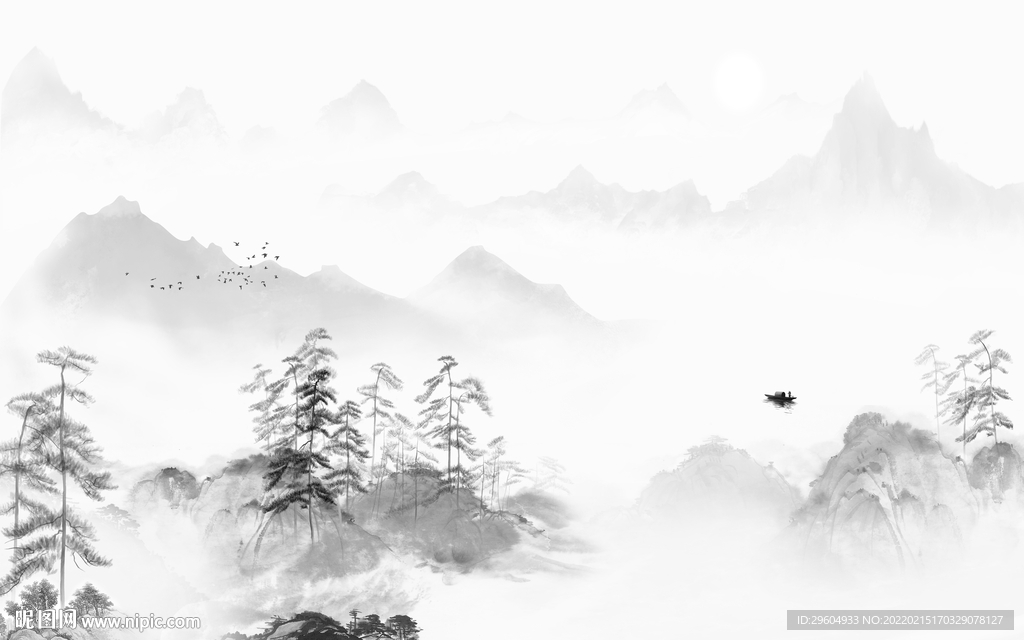 人气高档灰山水 tif分层画