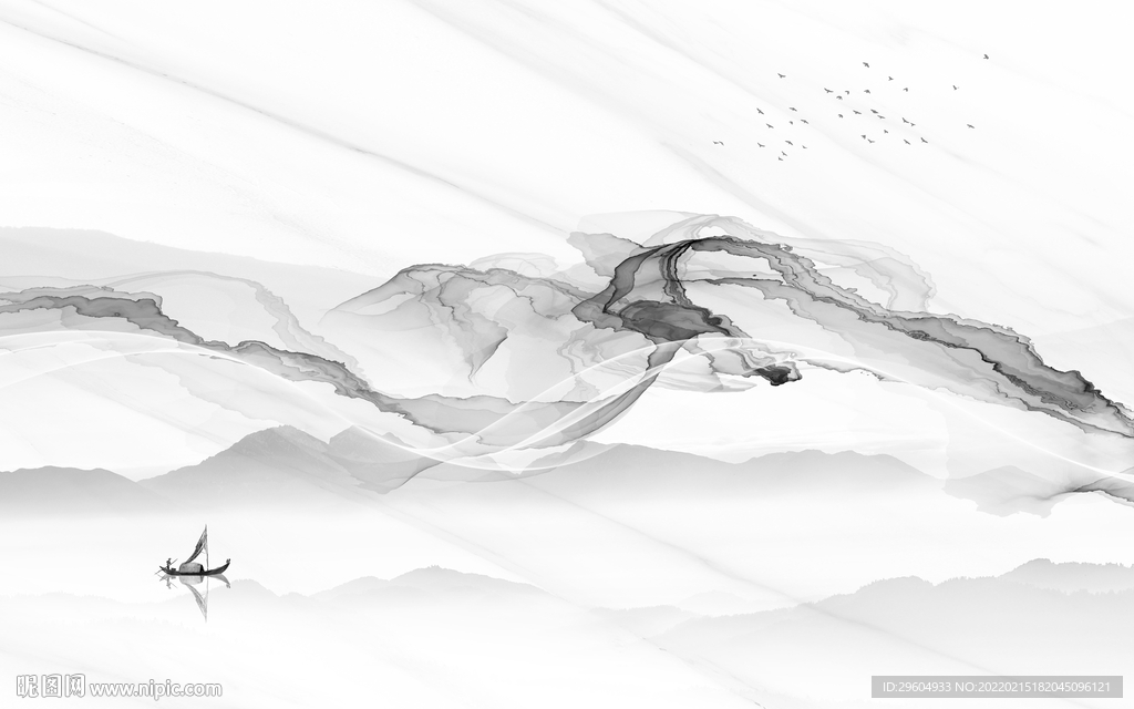 意境客厅灰色山水 tif分层