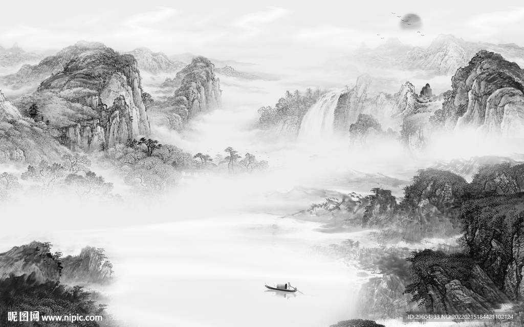 高清客厅灰色山水 tif分层