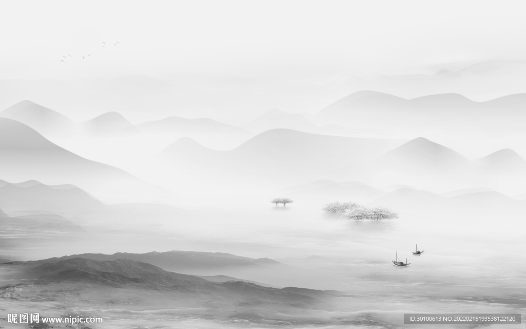 爆款灰色背景山水 tif分层