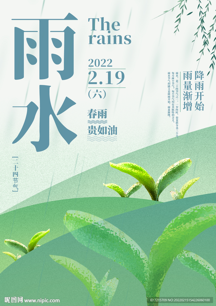 24节气雨水海报PSD