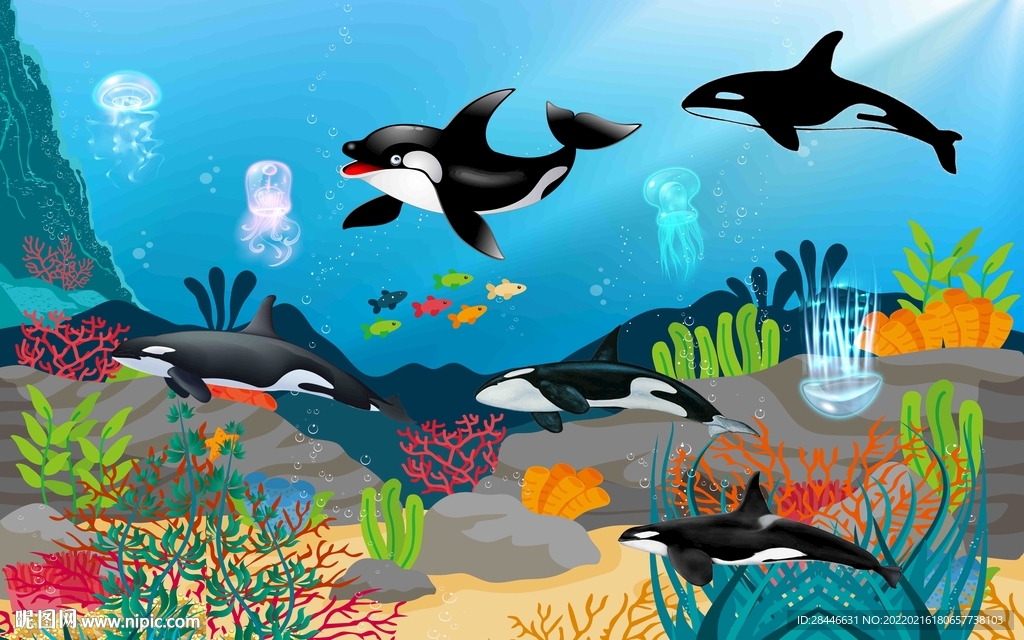 卡通海洋背景墙 