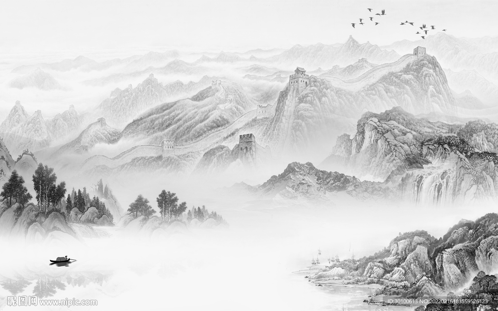 新中式灰色新款山水 TlF分层