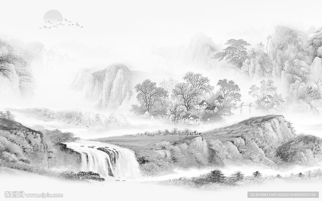 新款客厅灰色山水 TlF分层