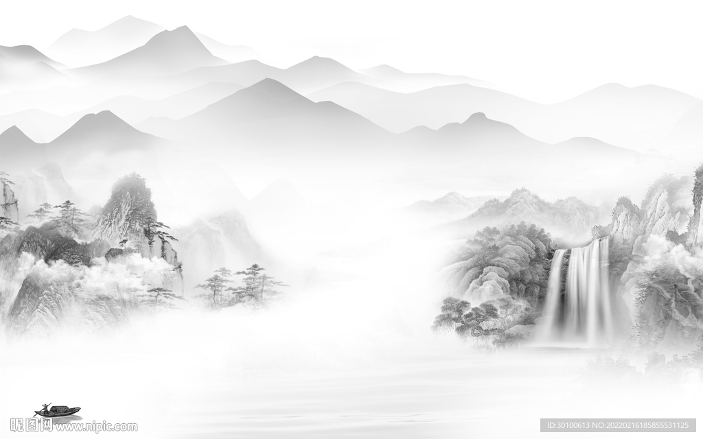 简约 客厅灰色山水 TlF分层