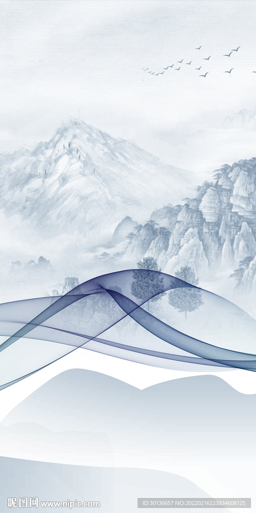 新中式山水画玄关 TIF分层 