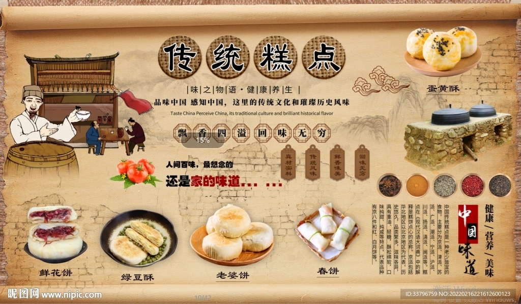 传统糕点背景墙