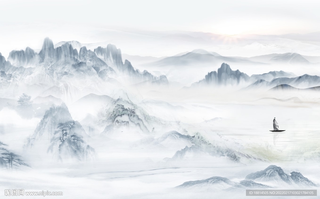 简约现代新中式山水背景墙