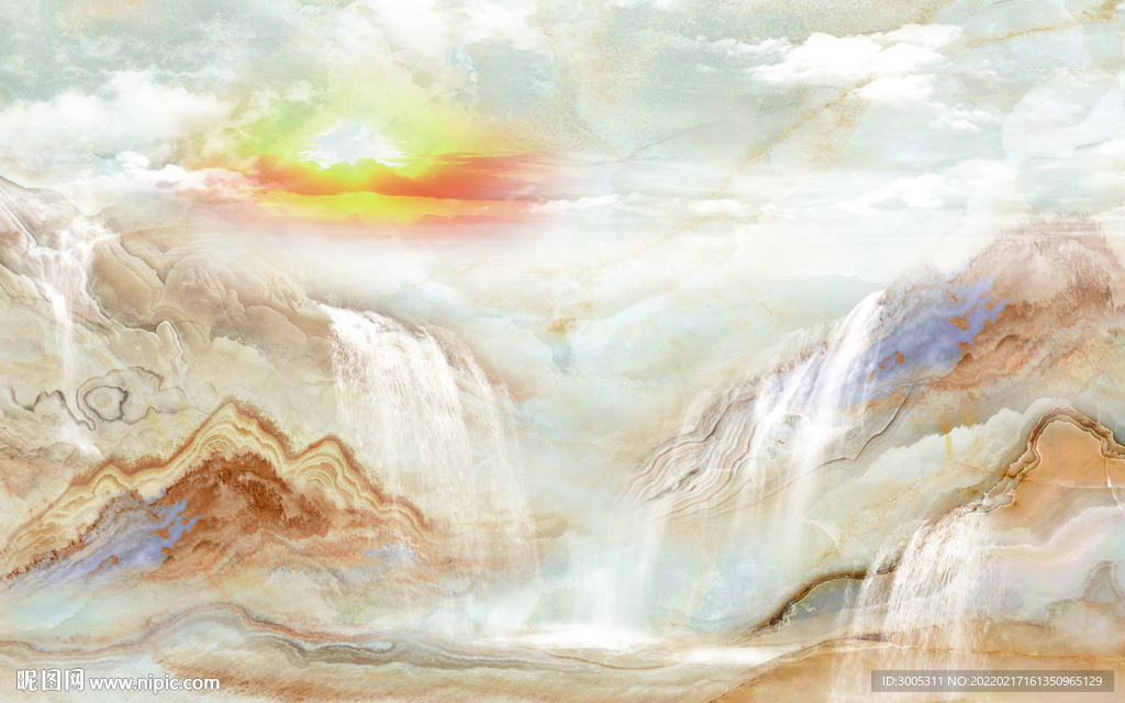 晶瓷画山水风景大理石纹