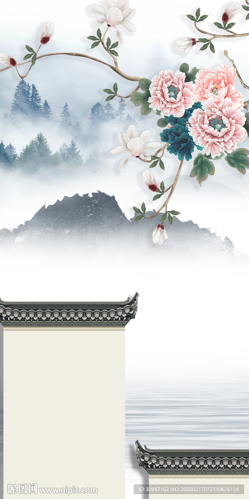 徽派 极简山水玄关 TIF分层