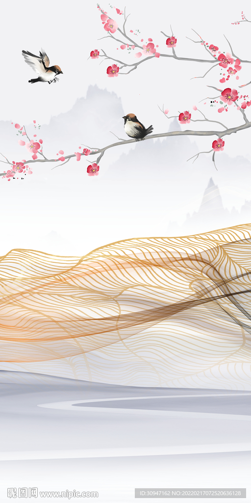 花鸟 极简山水玄关 TIF分层